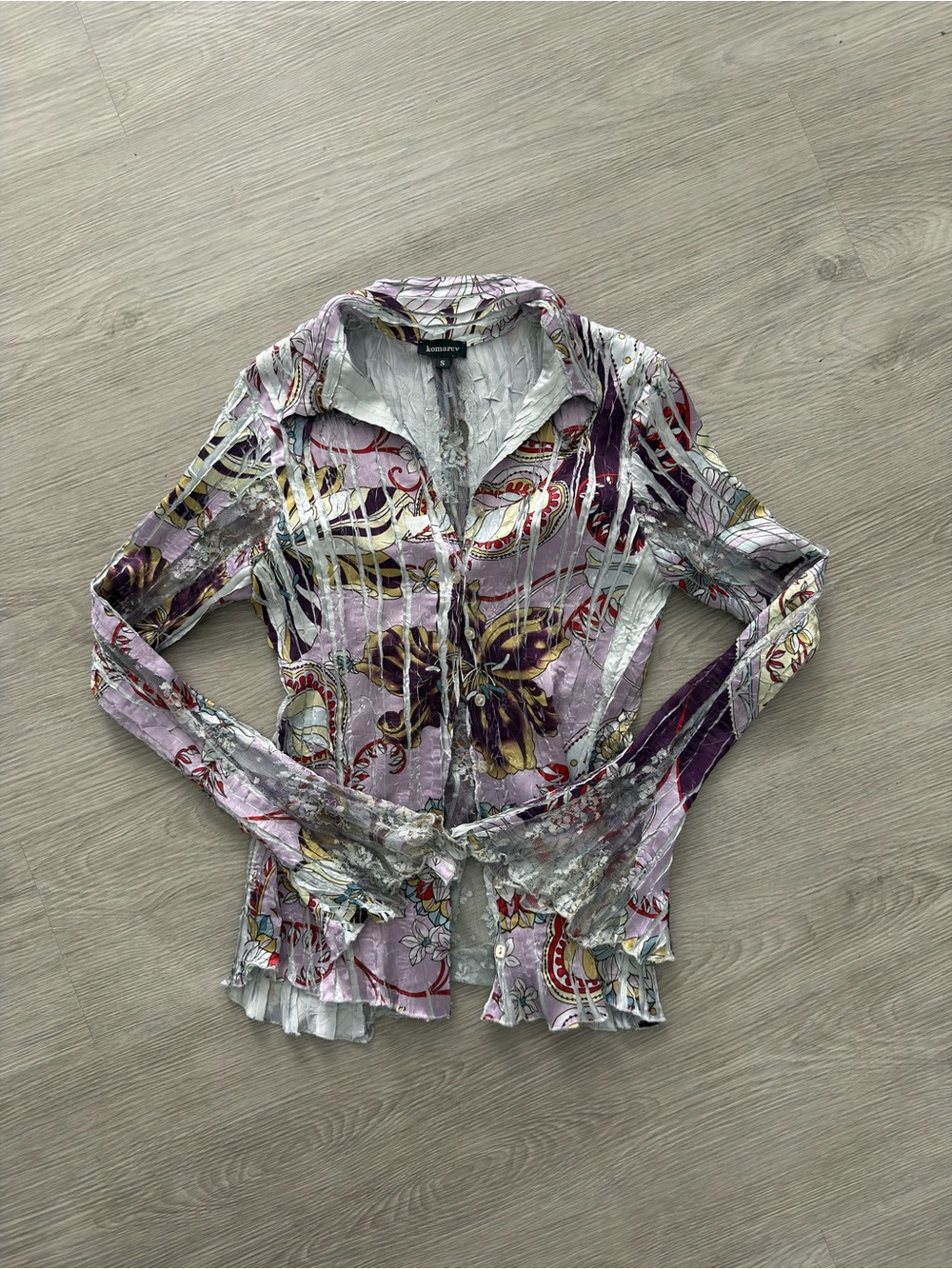 Lavender Floral Crinkle Button-Front Blouse